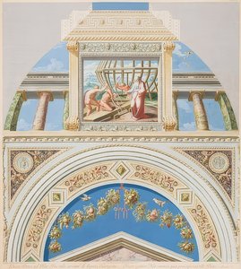 Lunet en gewelfveld met bouw van de ark. 1774 door Gaetano Savorelli
