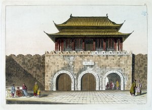 Poort van het Keizerlijk Paleis van Peking (de Verboden Stad) - uit "Oude en Moderne Kostuums" door Ferrario, uitgegeven in Milaan