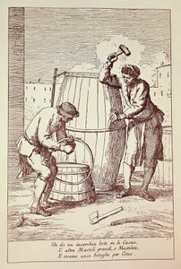 Kuipers aan het werk, Gravure uit De kunsten van het dagelijks leven in de stad Venetië, Italië