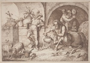 Chiron leert Achilles magie door Gaetano Zompini, after Giovanni Benedetto Castiglione