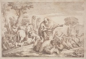 Noach leidt de dieren naar de ark door Gaetano Zompini, after Giovanni Benedetto Castiglione