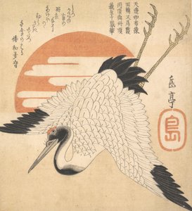 Witte kraanvogel vliegt over de zonneschijf, 1835