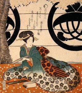 Schoonheid die bloemen bekijkt door Gakutei Harunobu