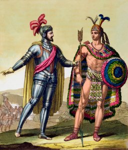 De ontmoeting tussen Hernando Cortes en Montezuma II, Mexico