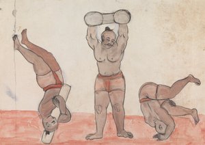 Drie Jeyties aan het oefenen door Gangaram Chintaman Tambat