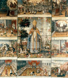 Altaarstuk van het leven van Sint Nicolaas van Myra of Bari (270-345) door Gaspar Miguel de Berrio
