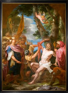 Parochiekerk (Sint-Bartholomeuskerk). Interieur. Schilderij. Martelaarschap van Sint-Bartholomeus. Gaspar De Craeyer of J Van der Heyde (?). door Gaspar De Crayer