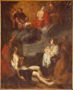 Parochiekerk (Sint-Pieterskerk). Interieur. Zuidbeuk. Het altaar. Schilderij. De geboorte van Christus. Toegeschreven aan G De Craeyer. 17e eeuw. door Gaspar De Crayer