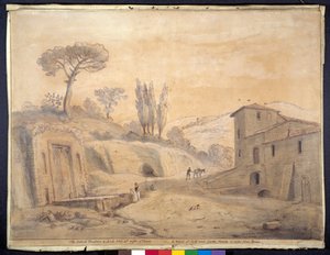 De antieke fontein en boog bij Grottaferrata, Rome