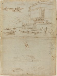 Studies van Lago Maggiore en de ingang van een palazzo door Gaspar van Wittel