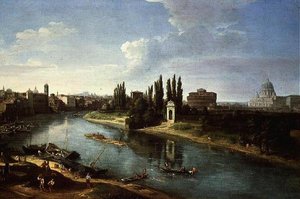 Uitzicht op de rivier de Tiber in Rome, vanuit het noorden door Gaspar van Wittel