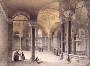 Haghia Sophia, plaat 14: de Oriëntaalse Galerij, gegraveerd door Louis Haghe, gepubliceerd 1852