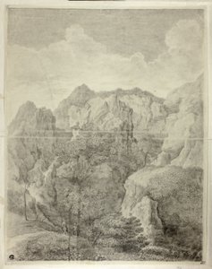 Berglandschap met twee figuren op de voorgrond