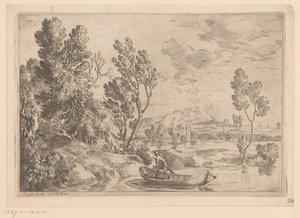 Rivierlandschap met man in sloep