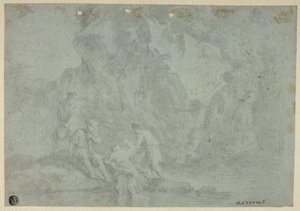 Rotsachtig landschap met figuren