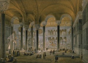 Hagia Sophia, plaat 6: het noordelijke schip, gegraveerd door Louis Haghe, gepubliceerd in 1852