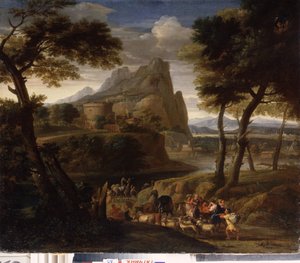 Landschap met karavaan door Gaspard Poussin Dughet