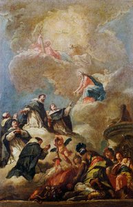 Dominicaanse heiligen in glorie, ca 1750, schets voor het gewelf in de kerk van Sint-Bartholomeus in Bergamo