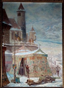 Oorlog van Bourgondië: De tent van Karel de Stoute bij het beleg van Nancy, schilderij door Gaston Save