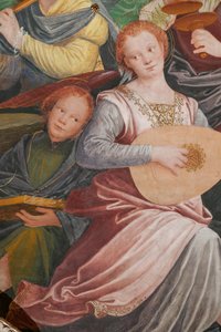 Detail van de Tenhemelopneming van de Heilige Maagd, bekend als "Het koor van engelen die muziek spelen"