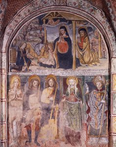 Geboorte en Heiligen, fresco door Gaudenzio Ferrari, Basiliek van San Giulio, Eiland van San Giulio, Orta San Giulio, Italië door Gaudenzio Ferrari