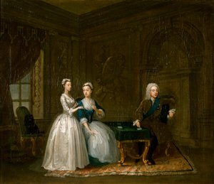 Portret van John, 2e hertog van Montagu, zijn vrouw en hun jongste dochter, ca. 1730 door Gawen Hamilton