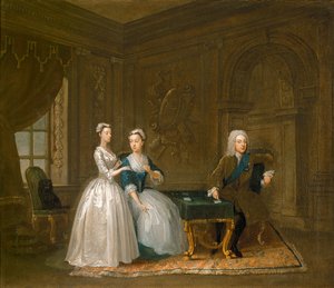 Portret van John Montagu, zijn vrouw en hun jongste dochter door Gawen Hamilton