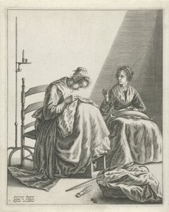 Twee vrouwen aan het naaien door Geertryut Roghman