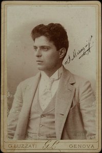 Portret van de componist Pietro Mascagni 1863-1945, ca. 1890 door Genova . Photo studio Luzzati