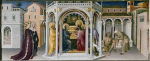 Altaarstuk van de Aanbidding der Wijzen: detail van de presentatie in de tempel - predella