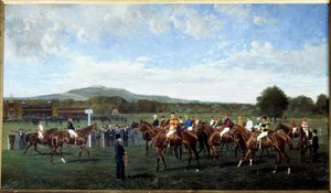 Vertrek in Longchamp gegeven door Baron Foy in 1877 door Geo Arnull