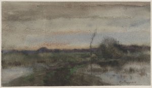 Moeraslandschap met zonsondergang door Geo Poggenbeek