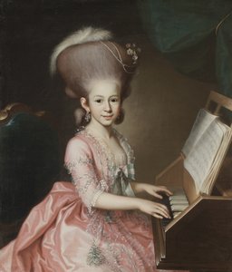 Portret van een jonge dame aan het klavecimbel
