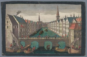 Gezicht op de Nikolaifleet tegenover de Sankt Nikolaikirche te Hamburg