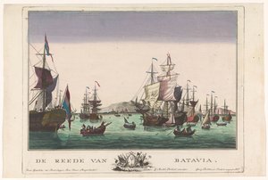 Gezicht op de haven te Batavia door Georg Balthasar Probst