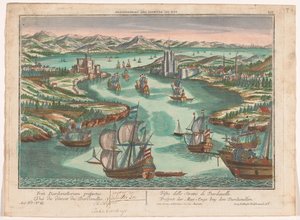 Gezicht op de zeestraat de Dardanellen door Georg Balthasar Probst