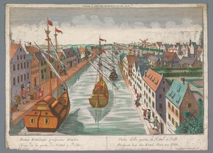 Gezicht op een gracht in de omgeving van de Ketelpoort te Delft door Georg Balthasar Probst