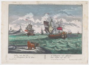 Gezicht op het varen van de schepen op de ijszee