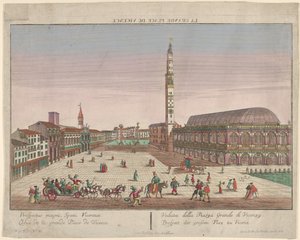 Uitzicht op de Piazza dei Signori van Vicenza met paard-en-wagens en figuren ..., ca. 1750-1801