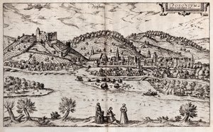 Pressburg Bratislava. Uit: Civitates orbis terrarium, 1588 door Georg Braun und Franz Hogenberg