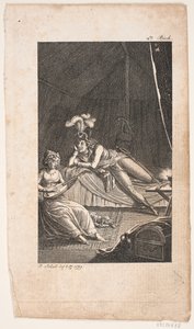 Illustratie met een dame die luit speelt voor een heer in een tent door Georg Christian Schule