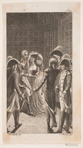 Illustratie met vijf militairen en een dame door Georg Christian Schule