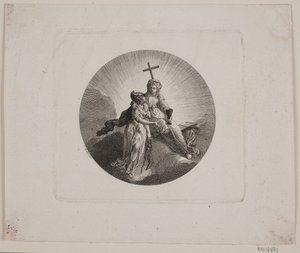 Vignet met Geloof en Minerva door Georg Christian Schule
