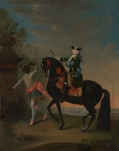 De Keizerin Elizabeth van Rusland te paard, begeleid door een page