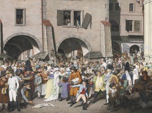 Drukke markt, Praag, 1804 door Georg Emanuel Opiz