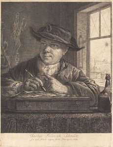 Zelfportret met een spin in het raam door Georg Friedrich Schmidt