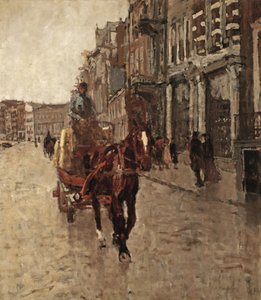 Rokin Westzijde: een paard en wagen op het Rokin, Amsterdam