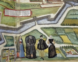 BRAUN, George (1541-1622). ORTELIUS, Abraham (1527-1598). HOGENBERG, Franz (1535-1590). Civitatis Orbis Terrarum (Theatrum orbis terrarum). 1572-1617. Antwerpen (1572). Onderste detail. Volume I. Ets. SPANJE. CASTILIË EN LEON. Salamanca. Universiteit van S