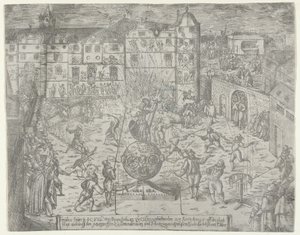Vuurwerk op 23 juni 1595, voor de intocht in Küstrin van de markgraaf van Brandenburg door Georg Keller