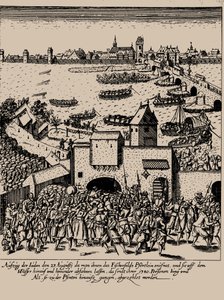 De Fettmilch-opstand. Verdrijving van de joden uit Frankfurt op 23 augustus 1614, ca. 1616-1617 door Georg Keller